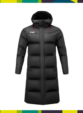 李宁儿童棉服男长款运动加厚冬季新款防风保暖连帽棉衣AFMR488