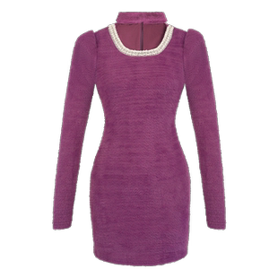 紫色针织挂脖短款连衣裙女新款包臀紧身打底裙加厚丝绒内搭毛衣裙