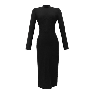 设计感连衣裙小香风古风鱼骨束腰法式修身高腰长袖气质洋气长裙子