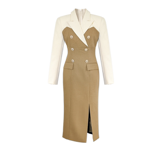 卡其色主持人礼服女播音艺考正装连衣裙演讲比赛服装上镜面试西装