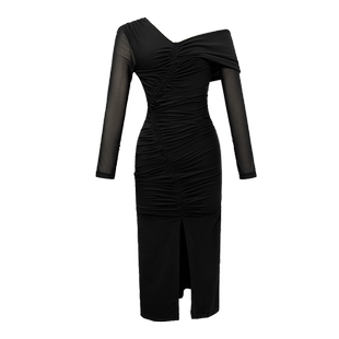 黑色赫本风年会连衣裙女秋冬2025新款小黑裙轻奢开叉气质礼服裙子