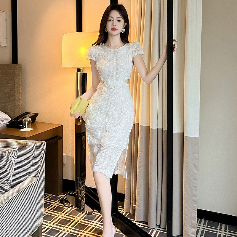 白月光御姐休闲开叉可爱连衣裙女士优雅质感奢华潮流一步裙中长款