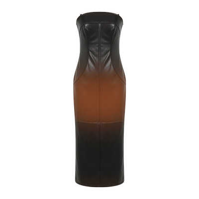 渐变咖色抹胸一字肩包臀长裙