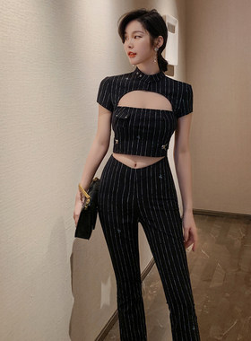 2026秋冬两件套装洋气减龄夏季性感时髦女装气质条纹包臀长裤套装