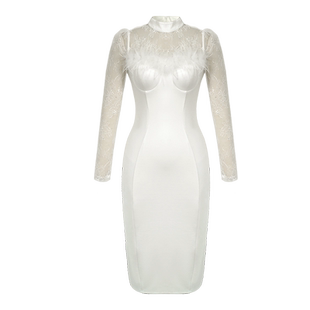 白色轻礼服平时可穿轻奢小众宴会长袖修身气质蕾丝连衣裙女装秋冬