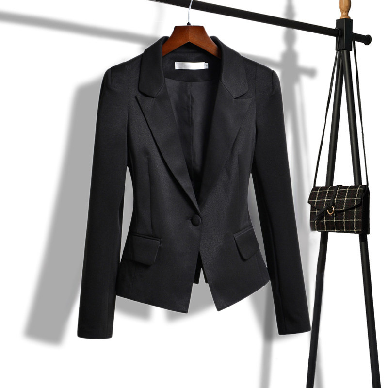 黑色短款收腰百搭风修身西装外套