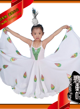 舞轩坊白色孔雀角色服小朋友演出服儿童动物表演服幼儿园舞蹈服饰