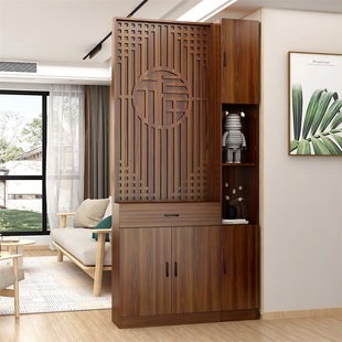 正对大门屏风隔断置物架现代简约进门入户客厅实木鞋柜玄关柜一体