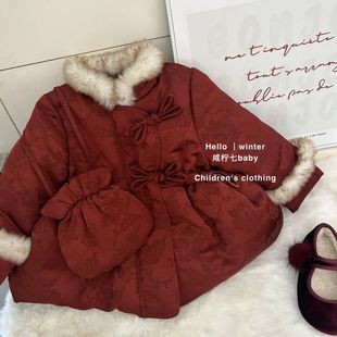 女宝宝棉衣红色拜年服棉袄洋气冬款 女童棉服中小童礼服年服童装