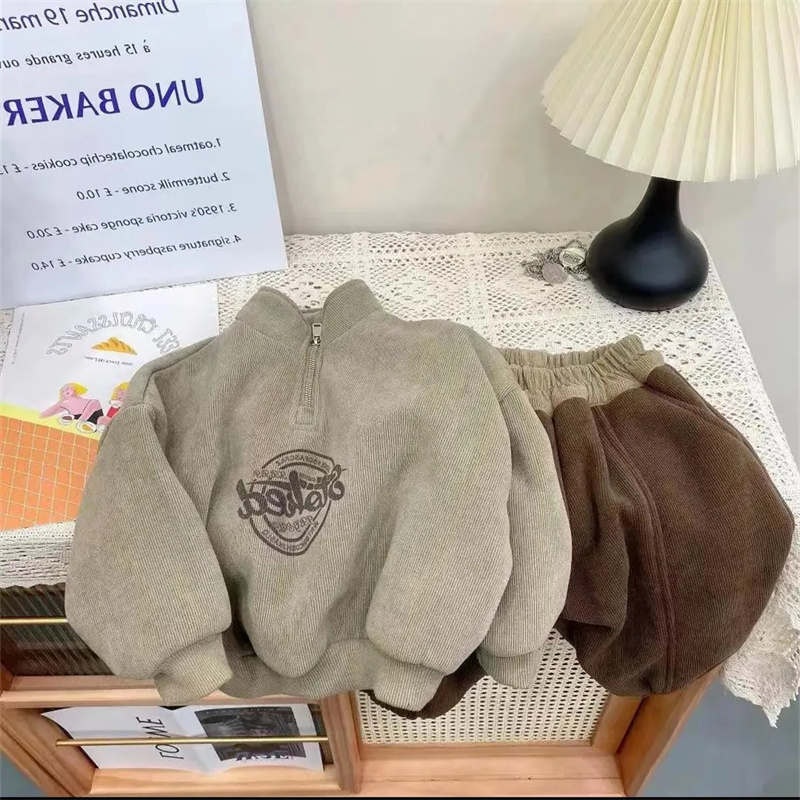 男童冬季洋气灯芯绒卫衣加绒裤子