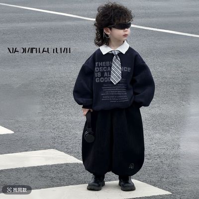 男童加绒套装秋冬款卫衣两件套