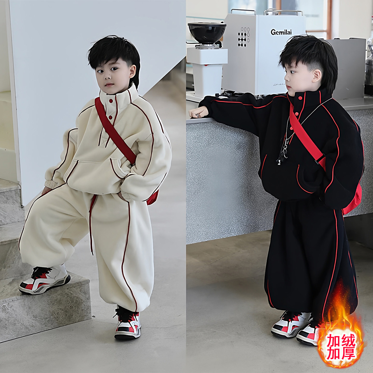 男童加绒套装秋冬运动两件套