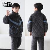 2024冬季 儿童睡衣男孩法兰绒三层夹棉加厚大童秋冬男童珊瑚绒睡衣