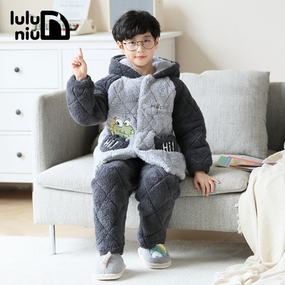 加厚大童男童法兰绒家居服