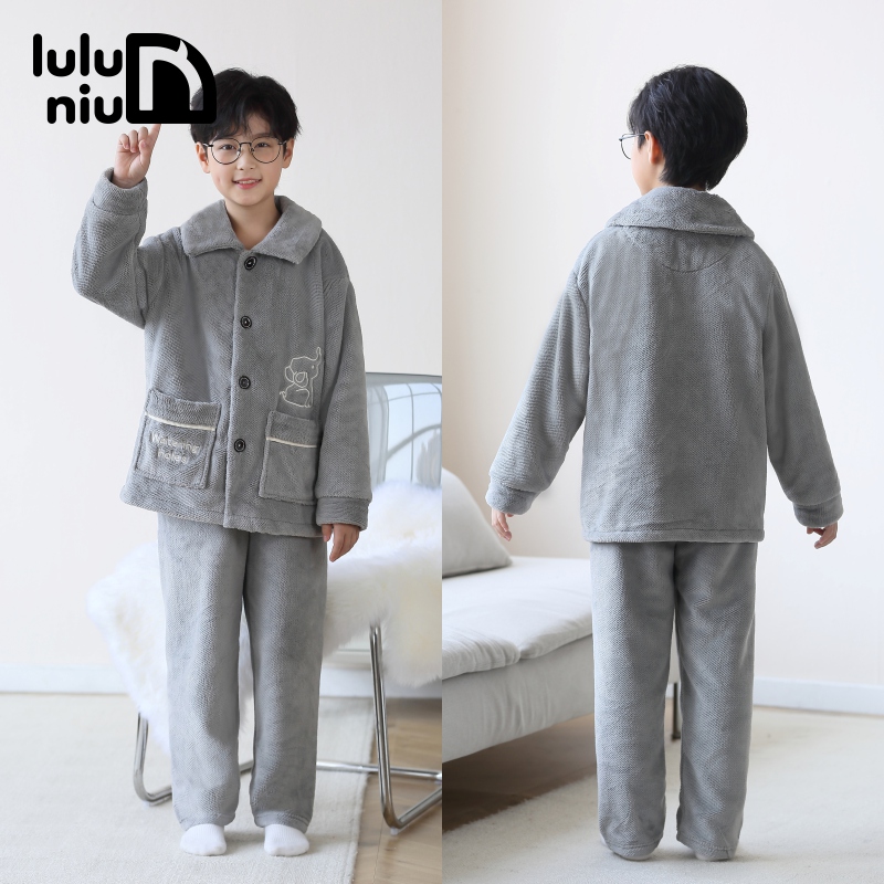 男童睡衣秋冬季加厚男孩中大童