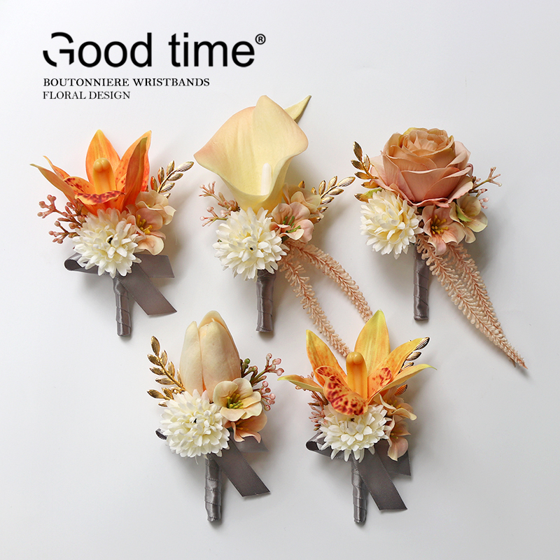 胸花手腕花马蹄莲仿真花结婚礼庆典摄影西装襟花香槟