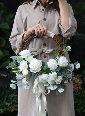 玫瑰仿真花环新娘结婚装饰餐厅