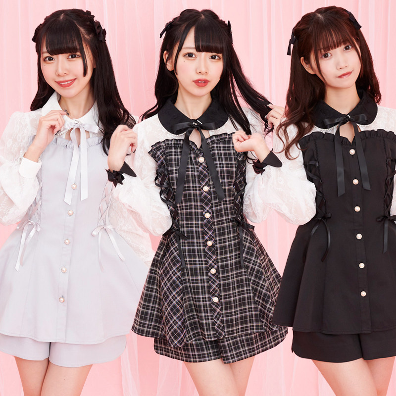 가을 겨울 신작 세트 SC LANDMINE 대량 생산 하이 웨이스트 슈퍼 슬림 레이스 스플 라이스 투피스 세트 일본식 넥타이 보우