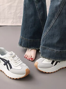 运动鞋女款2025新款春季老爹鞋显脚小厚底学生阿甘鞋增高白色爆款