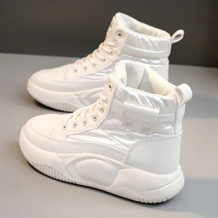 高帮短靴女2025新款防滑软底秋冬季百搭真皮小白鞋厚底休闲运动鞋