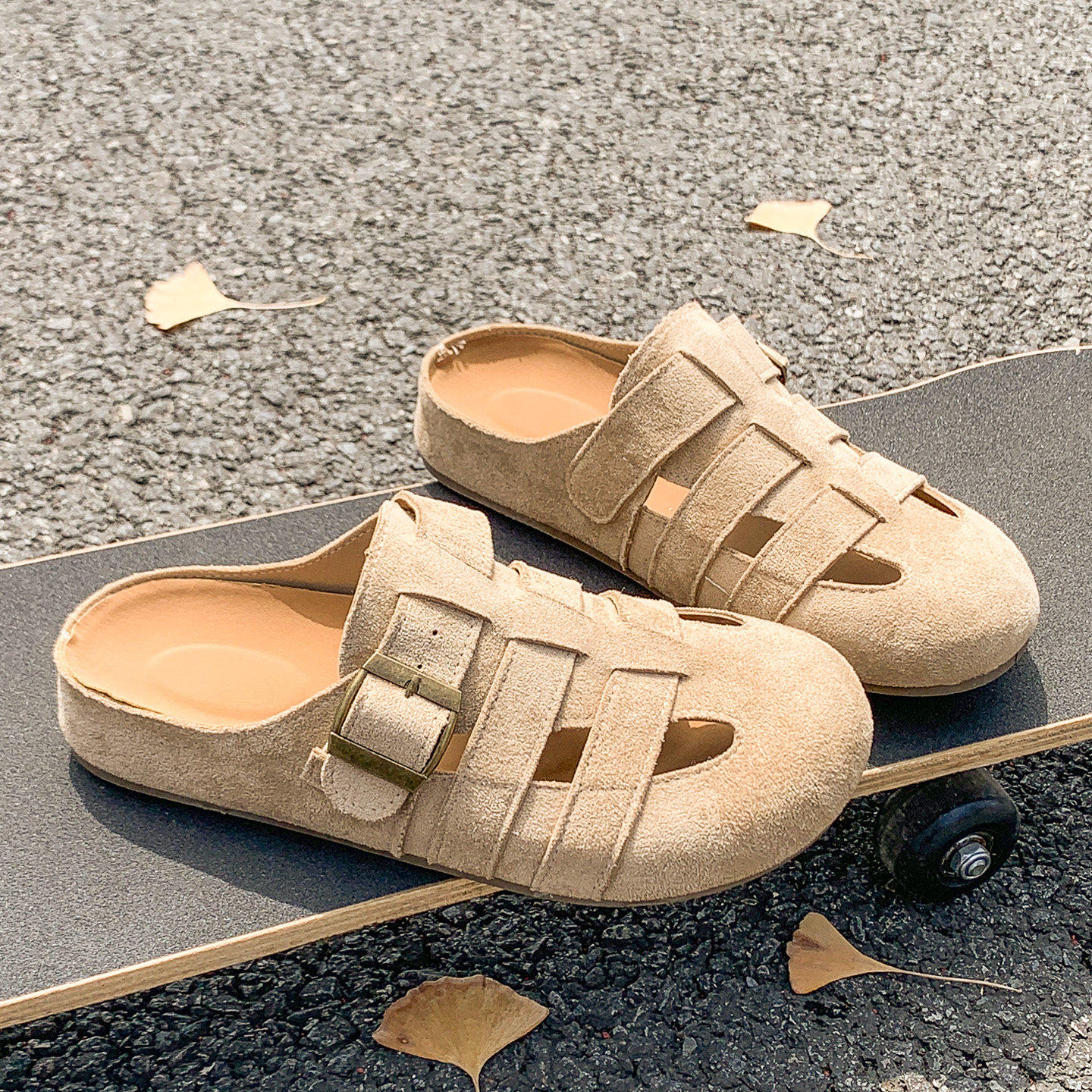 高级感外穿半拖鞋女2026新款包头厚底镂空夏季配裙子防滑勃肯凉鞋