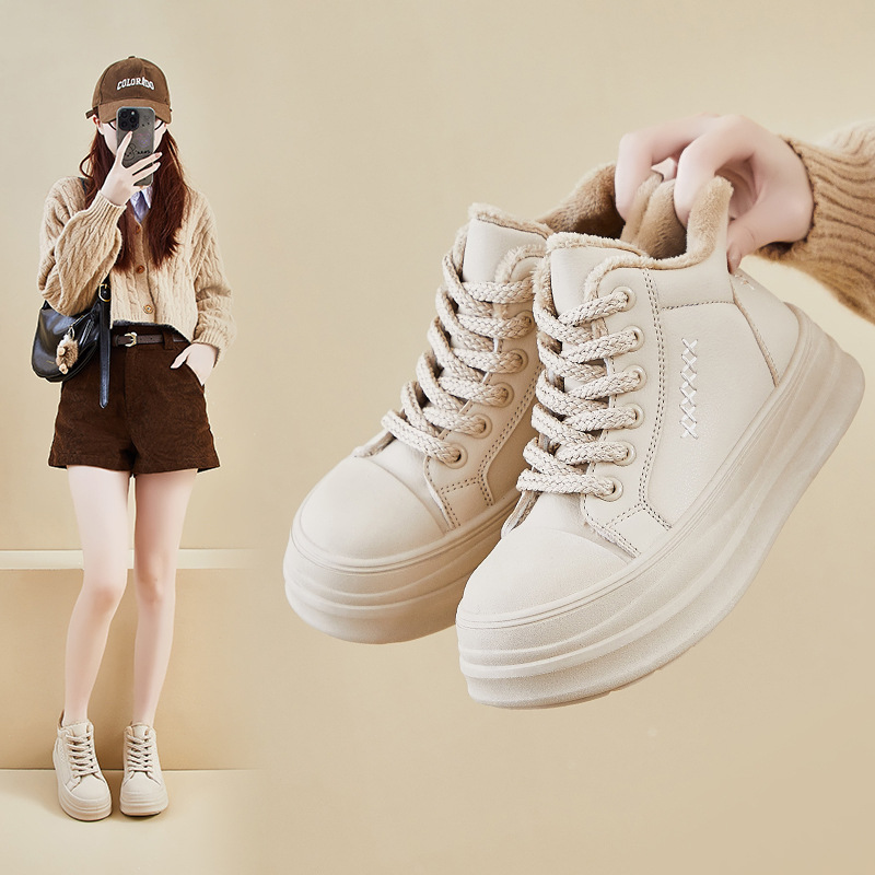 高帮小白鞋女款2025新款冬季厚底运动百搭板鞋加绒加厚保暖棉鞋女