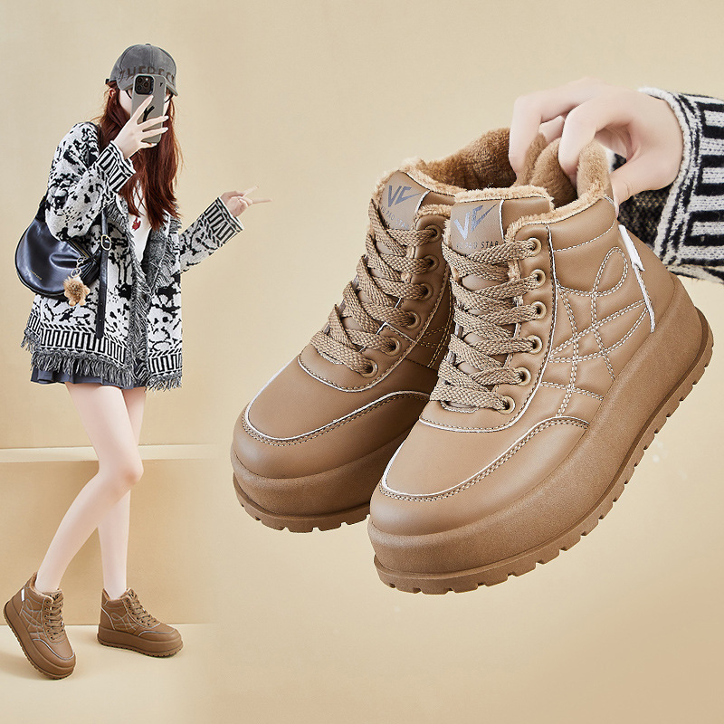 棉鞋女款2025冬季新款保暖加绒毛毛板鞋厚底高帮面包鞋爆款雪地靴