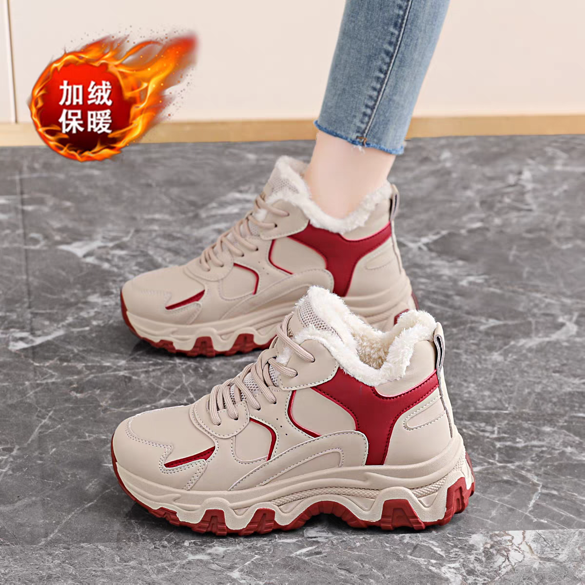 高帮棉鞋女2025新款冬季加绒加厚41到44大码防水运动鞋保暖雪地靴