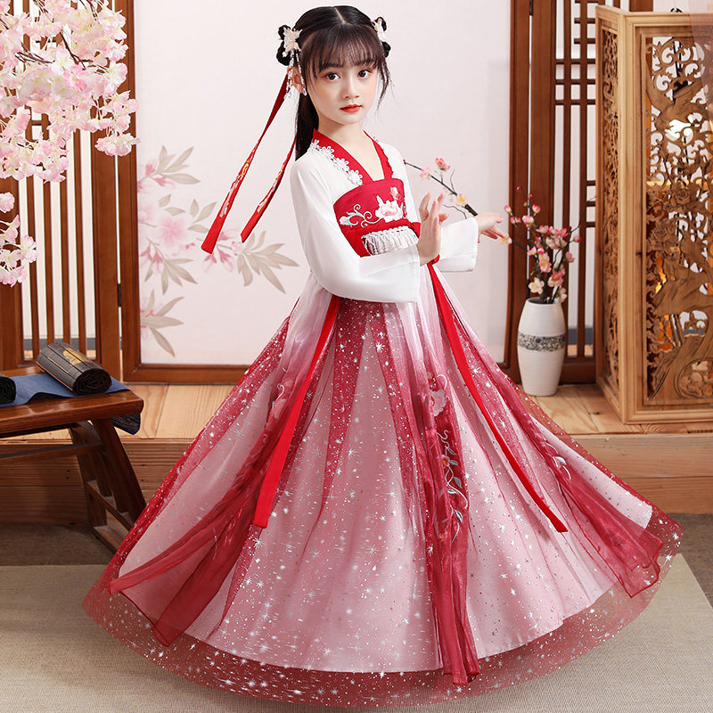 汉服女秋装仙气中国风学生襦裙古装连衣裙唐装飘逸礼服古风演出服