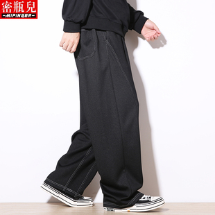 密瓶儿牛仔休闲裤子宽松秋季男工青少年男装大码运动裤男潮流长裤