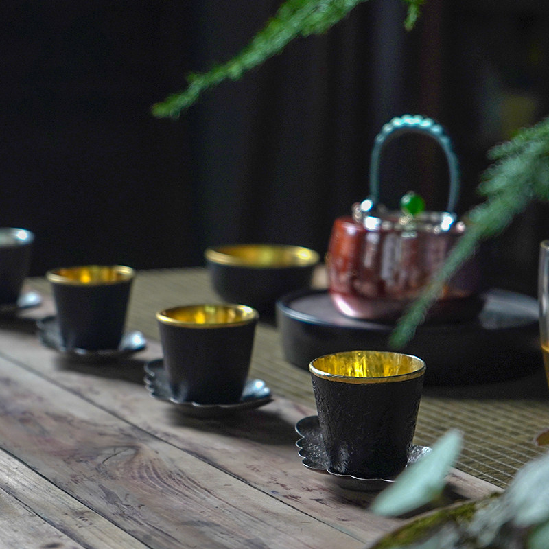恋物志银器纯银999银茶杯包银杯日式纯手工主人杯铁包银瓷包银杯
