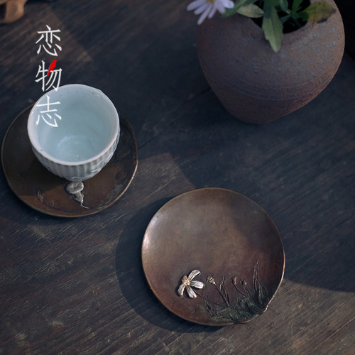 纯手工紫铜茶杯垫隔热套装