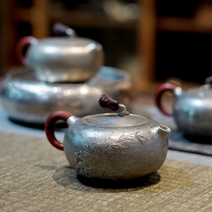 泡茶壶功夫茶具茶道 恋物志纯银999银壶纯手工一张打足银中式 百财