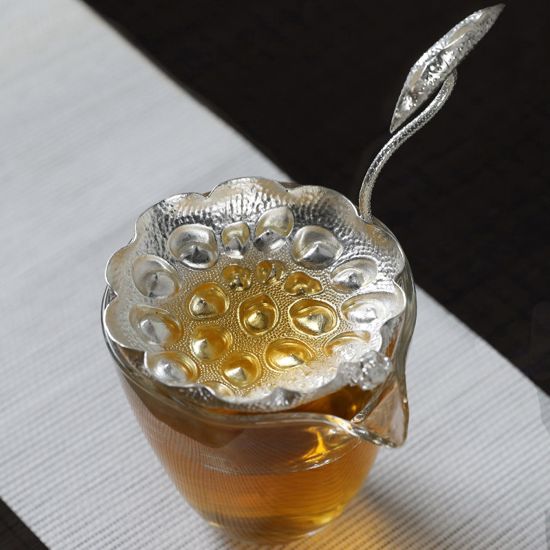 银茶漏纯银999纯手工纯银茶漏器茶滤网滤茶器茶道配件茶滤网 莲荷