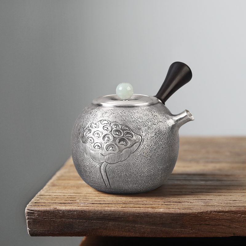 纯银一张打日式莲蓬泡茶壶