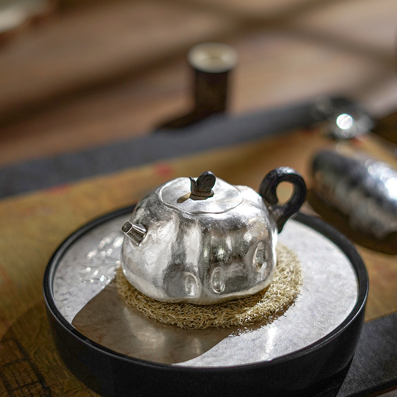 足银999纯手工一张打银壶泡茶壶