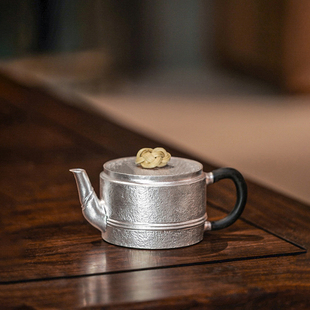 足银999纯手工一张打银壶竹节壶正把壶高端家用功夫茶具茶器 隐竹