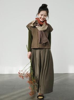 原创复古田园生活薄棉碎花夹棉马甲 简约百搭宽松棉衣坎肩M22408