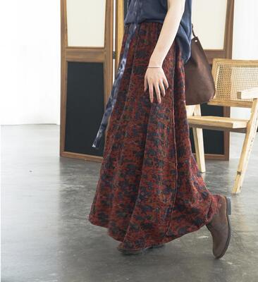 原创设计复古秋冬双层茧型半身裙 复古怀旧民族印花半裙 B22279