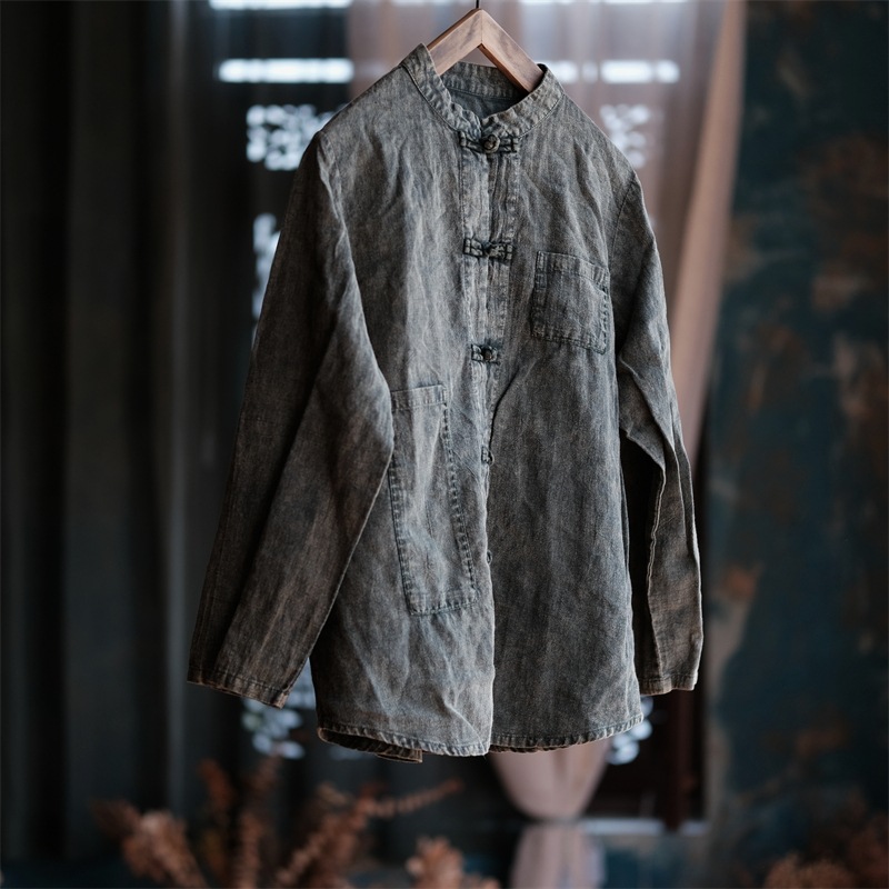 手工缝针对襟衬衫薄外套