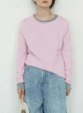 原创休闲加厚针织打底衫高弹磨毛做旧T恤百搭显瘦亲肤上衣W24310