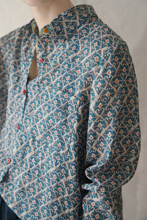 原创休闲文艺苎麻印花百搭衬衫 文青潮味宽松撞色长袖上衣S2259