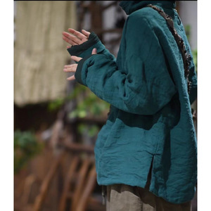 南山南/ 文艺复古水洗亚麻领套头休闲落肩棉服