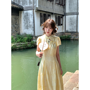 罐头士多所 裙子女2024夏季新款国风新中式改良大摆旗袍式连衣裙