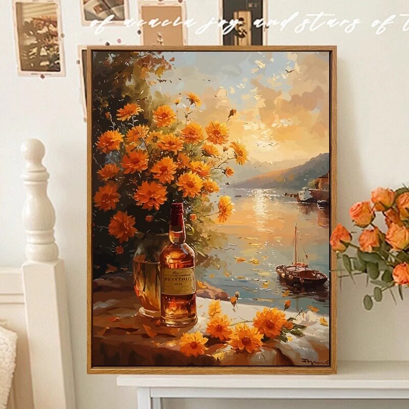 边夕阳数字油画diy填色画