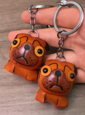 头层牛皮手工制作包包挂件法斗犬狗挂饰法斗狗法猪煤气罐八哥犬