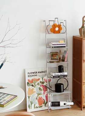 ins风书架靠墙窄中古CD置物架落地多层杂志收纳陈列展示架子墙上