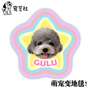 牛奶绒！地毯！手绘猫咪狗狗宠物定制肖像画圆形垫子纪念创意礼物