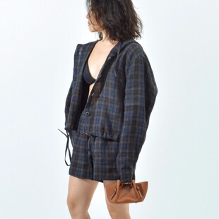 独立设计师品牌25ss早秋新款 日本全亚麻 连帽卫衣外套+短裤套装