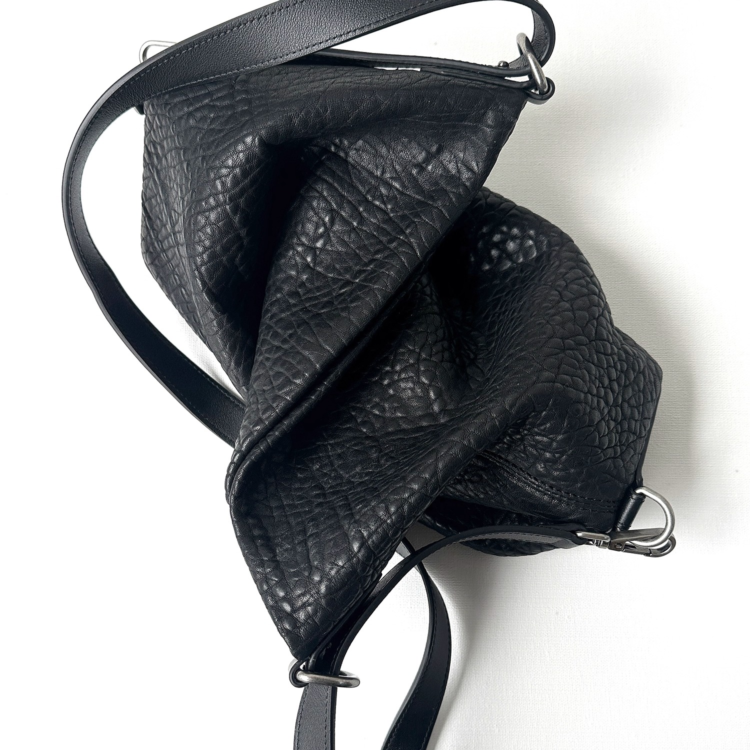 进口粗旷甩纹纹绵羊皮托特包黑色